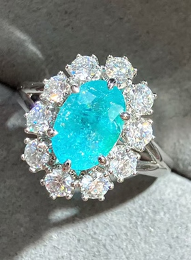 PT铂金钻石镶嵌 帕拉伊巴霓虹蓝大戒指 主石2.59ct 简约大方