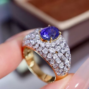 饱满精致很有质感 主石3.24克拉 18K金钻石镶嵌 天然蓝宝石戒指