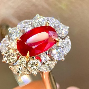 18K金钻石镶嵌 莫桑比克无烧鸽血红宝石戒指 主石1.05克拉 国际证