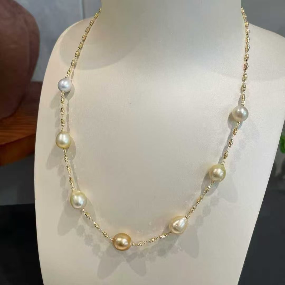 天然海水9-10mm澳白/南洋金珠混彩项链 进口镭射球间隔 闪亮耀眼,珠宝/钻石/翡翠,颈饰,淘宝优惠券,粉丝福利购,淘宝优惠卷