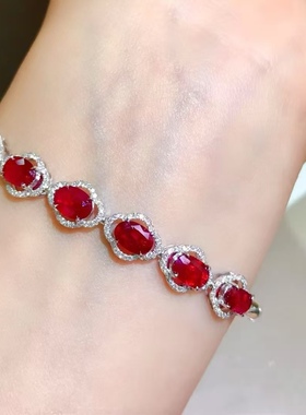 无烧红宝石手镯 纯正鸽血红 红宝3.7ct 18k金6.105克 钻石0.53ct