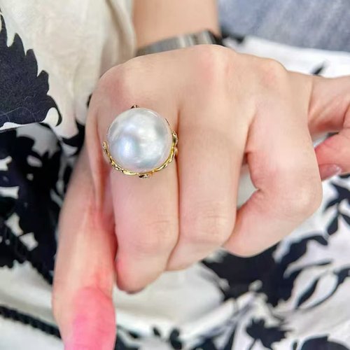 天然海水17mm维纳斯澳白珍珠戒指 正圆吉尔德证书 奢华内敛又柔和