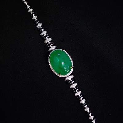 PT900钻石镶嵌 天然素面祖母绿手链 主石11.06克拉 高贵气场十足