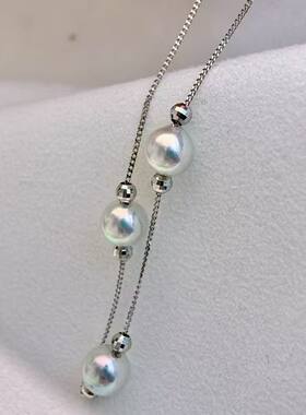 天然海水6.5-7mm日本精工akoya珍珠手链 高品质无调色 PT铂金材质