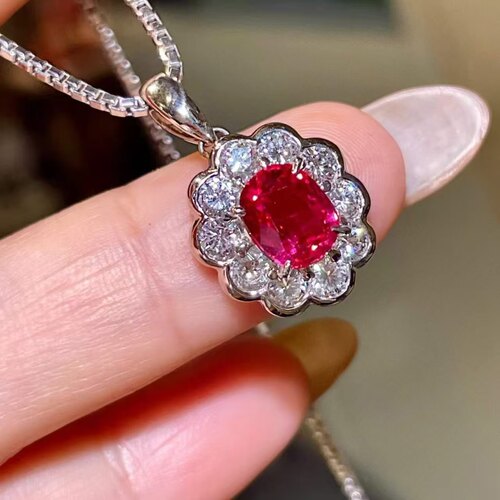 PT850钻石镶嵌 高品质红宝石吊坠 主石1.48克拉 颜色火辣款式经典