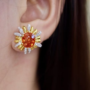 18K金钻石镶嵌 天然芬达石耳钉 主石8克拉 怦然心动的梦幻色彩