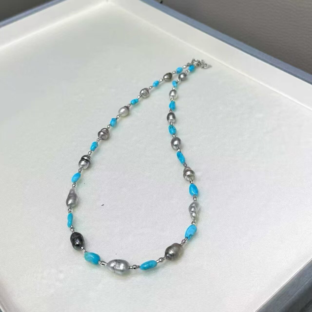 天然海水大溪地Keshi珠5.5g+扎克里睡美人美松项链 通体925银