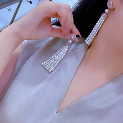 天然海水8-8.5mm天女珠+3-5mm渐变流苏akoya项链 精致优雅 晚宴风