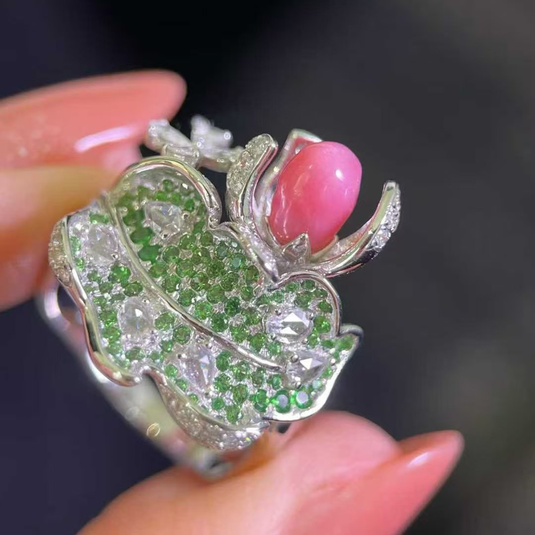 18K金钻石彩宝镶嵌 野生海螺珠女王大凤螺孔克珠戒指 火烈鸟粉色,珠宝/钻石/翡翠,手饰,淘宝优惠券,粉丝福利购,淘宝优惠卷