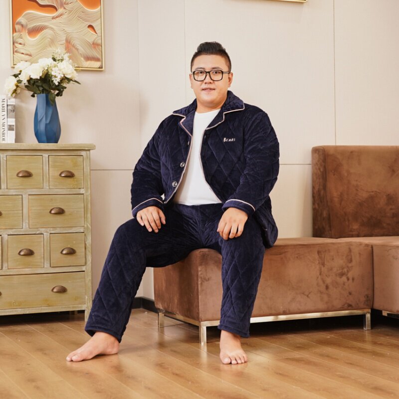大号法兰绒夹棉睡衣男士加厚宽松