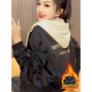 尚休闲长袖外套女时新202JVE5年冬季款假C两件连帽短加CO加夹绒克