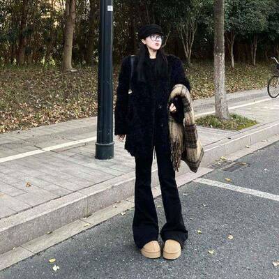 春色修身微喇YK黑Z牛241W0叭仔裤女2025秋新款高腰显瘦WYKZ2410小