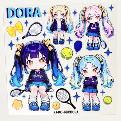 Du家定制DIY手工网球DORA大卡5D浮雕果冻立体贴纸装饰背卡