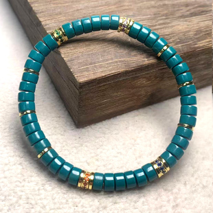 绿松石手串女生流行饰品单圈手链配黄金地狱绿色款直切隔片手串6m