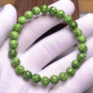 绿松石手串特色菜籽黄绿色男士女生圆珠单圈天然高瓷现货8mm