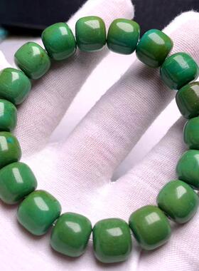 高瓷原矿绿松石手串天然军绿色老型单圈9m10m12mm现货湖北绿松串