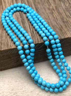精美蓝色绿松石小米链3mm天然蓝色松石散珠米珠链女生松石手链