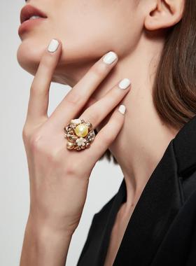 Desigual复古新款珍珠贝母花朵戒指个性时尚夸张食指创意配饰品潮