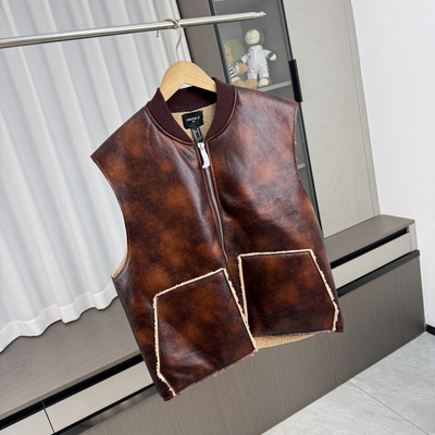 男士外贸棒球领羊羔绒马甲背心