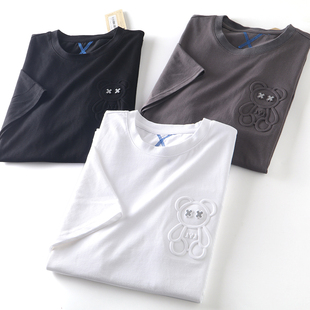男士 牛货 纯棉立体浮雕玩偶熊印花 夏季 T恤潮 外贸休闲圆领短袖