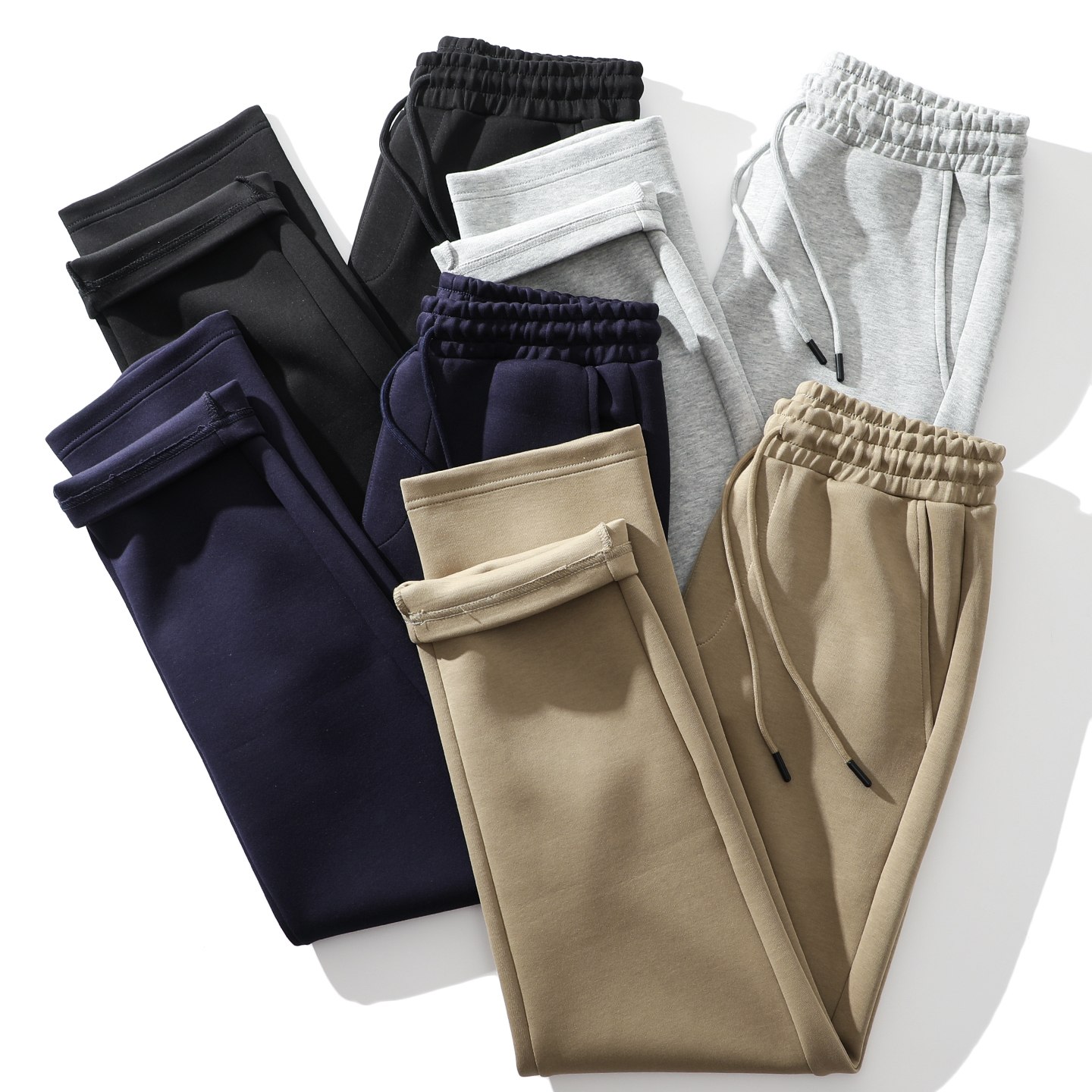 大厂出品!空气层棉混!外贸男装秋季纯色抽绳松紧腰运动休闲卫裤