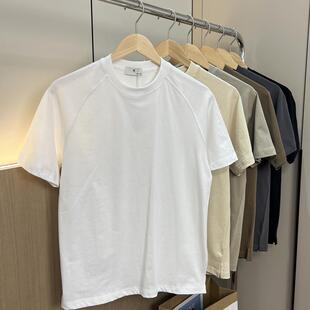 100全棉 圆领短袖 夏季 外贸纯色休闲百搭擦肩款 T恤 男士 重磅280g