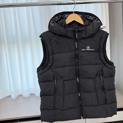 防泼水刺绣可拆卸连帽棉马甲