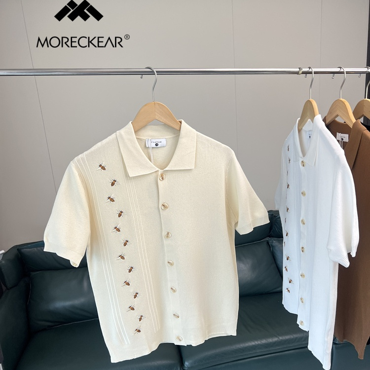 意式轻奢！精致刺绣！外贸男装夏季薄款透气提花纹理休闲针织开衫