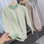 走商场订单 秋冬男士 外贸情侣款 设计师线 德绒条纹打底衫 T恤潮