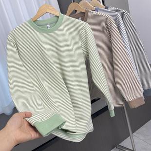 德绒条纹打底衫 设计师线 外贸情侣款 秋冬男士 T恤潮 走商场订单