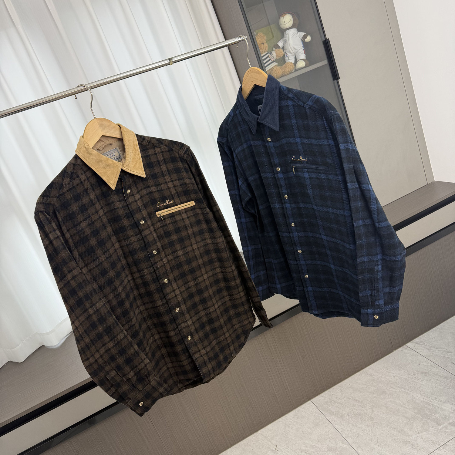 日系港风！男女可穿！外贸男装秋冬百搭复古格子宽松休闲长袖衬衣