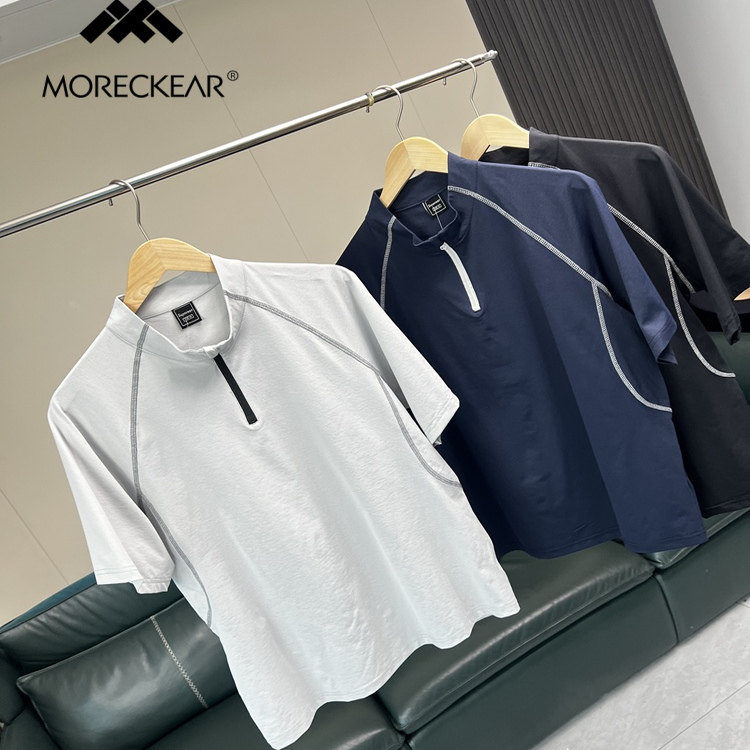 人人好穿！轻盈速干！ 外贸男装夏季撞色情侣款半拉链运动短袖T恤,男装,T恤,淘宝优惠券,粉丝福利购,淘宝优惠卷