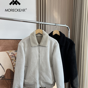 力荐！進口麂皮绒！外贸男装秋冬百搭宽松翻领加绒保暖夹克外套潮