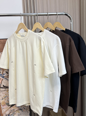 设计感解构线条！夏季男士外贸透气简约休闲拼接百搭宽松短袖T恤