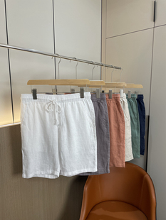 外贸清凉吸湿透气百搭纯色五分裤 走商场 男士 夏季 水洗100亚麻