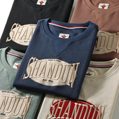 大麦珠地80棉 外贸百搭套头圆领卫衣 男士 万针字母贴布刺绣 秋季