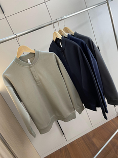 重磅美式休闲!秋季男士外贸硬汉风宽松长袖亨利领打底衫卫衣潮