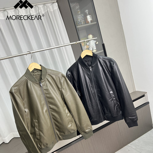 轻奢！高级感！秋季男士外贸时尚中山领仿皮机车夹克皮衣外套