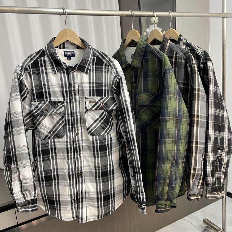 加绒加厚宽松休闲格子衬衫