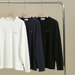 黑标铜氨水柔棉 T恤打底衫 秋季 外贸320g磅圆领长袖 男士 恶魔眼