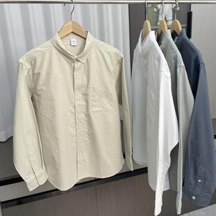 男士 春季 外贸纯色休闲宽松工装 长袖 日系复古 衬衫 重工水洗全棉