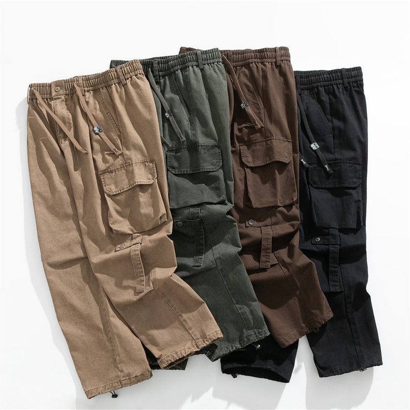 美式重磅！工装大口袋！外贸男装秋季松紧腰复古百搭直筒休闲长裤,男装,休闲裤,淘宝优惠券,粉丝福利购,淘宝优惠卷