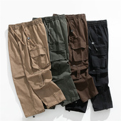 重磅 秋季 工装 美式 大口袋 外贸男装 松紧腰复古百搭直筒休闲长裤