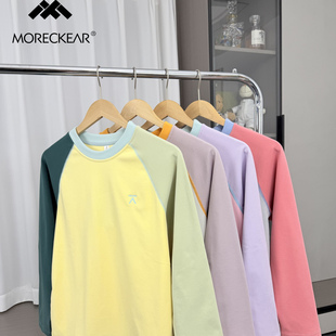 秋冬情侣款 外贸男装 保暖圆领打底德绒卫衣 撞色拼接 多巴胺配色