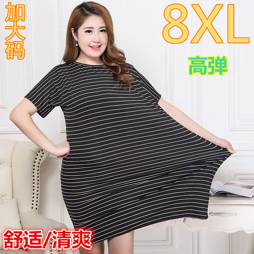 超大码短袖连衣裙女夏中长款睡裙
