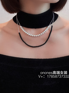onones高端女装小众设计款轻奢高级感双层叠戴拉斯银珠黑珠子项链