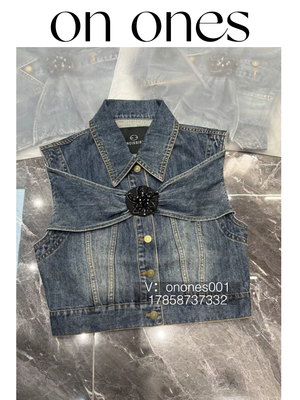 onones高端女装2026小众设计翻领重工蝴蝶结设计显瘦短款牛仔马甲