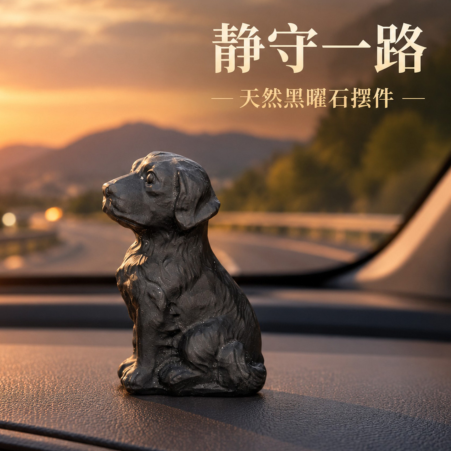 天然黑曜石车载小狗摆件2026摆件