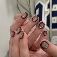 手工秋冬美式冰咖啡立体冰块猫眼美甲穿戴甲2025新款氛围感高级感