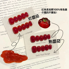 手工秋冬烂番茄透红色熟番茄猫眼圣诞显白可爱美甲穿戴甲2025新款